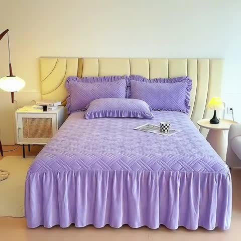 91家纺网 家纺一手货源 找家纺 十个点家纺 2024新款牛奶绒单床裙-欣雅 香芋紫