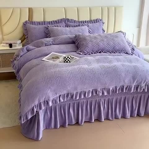 91家纺网 家纺一手货源 找家纺 十个点家纺 2024新款牛奶绒欣雅床盖四件套 欣雅-香芋紫