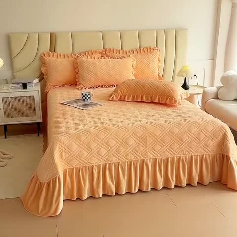 91家纺网 家纺一手货源 找家纺 十个点家纺 2024新款牛奶绒欣雅系列单床盖 欣雅-金驼色