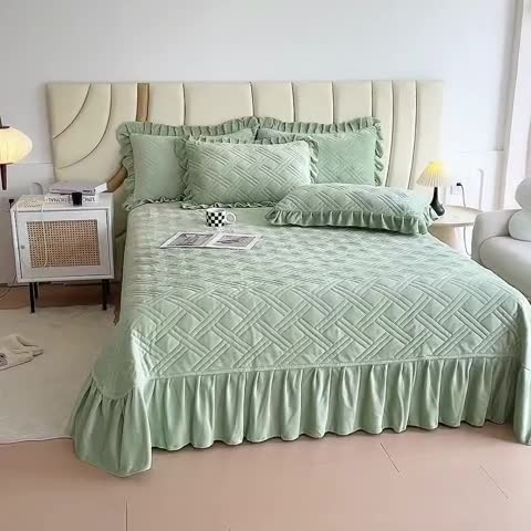 91家纺网 家纺一手货源 找家纺 十个点家纺 2024新款牛奶绒欣雅系列单床盖 欣雅-奶油绿