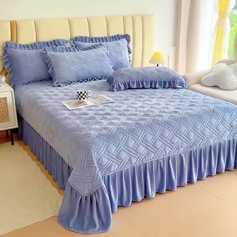 91家纺网 家纺一手货源 找家纺 十个点家纺 2024新款牛奶绒欣雅系列单床盖 欣雅-浅宝蓝