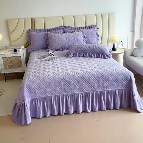 91家纺网 家纺一手货源 找家纺 十个点家纺 2024新款牛奶绒欣雅系列单床盖 欣雅-香芋紫