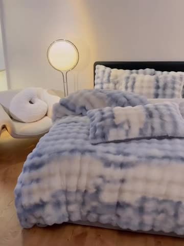 91家纺网 家纺一手货源 找家纺 澳梵 2023新款【极简浪漫】渲染系列-托斯卡纳皮草四件套 渲染-蓝