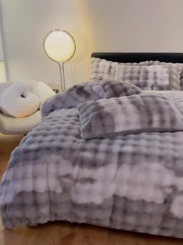 91家纺网 家纺一手货源 找家纺 澳梵 2023新款【极简浪漫】渲染系列-托斯卡纳皮草四件套 渲染-灰