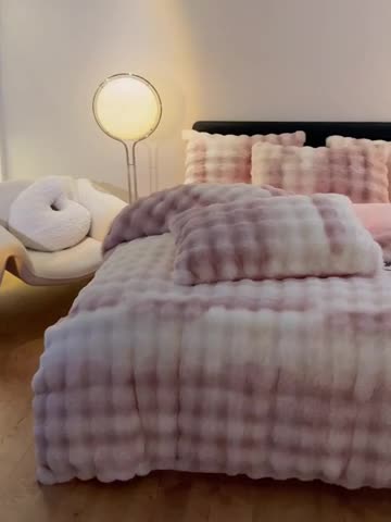 91家纺网 家纺一手货源 找家纺 澳梵 2023新款【极简浪漫】渲染系列-托斯卡纳皮草四件套 渲染-粉