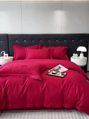 91家纺网 家纺一手货源 找家纺 魅都 100s长绒棉提花大拼角四件套 国色牡丹-酒红