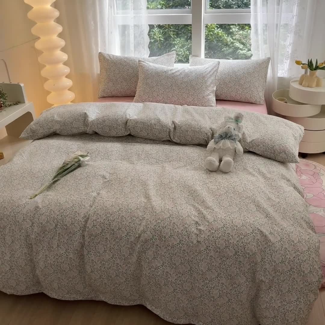 91家纺网 家纺一手货源 找家纺 柠馨 2023新款13376全棉Ins博主风四件套 佳期如梦