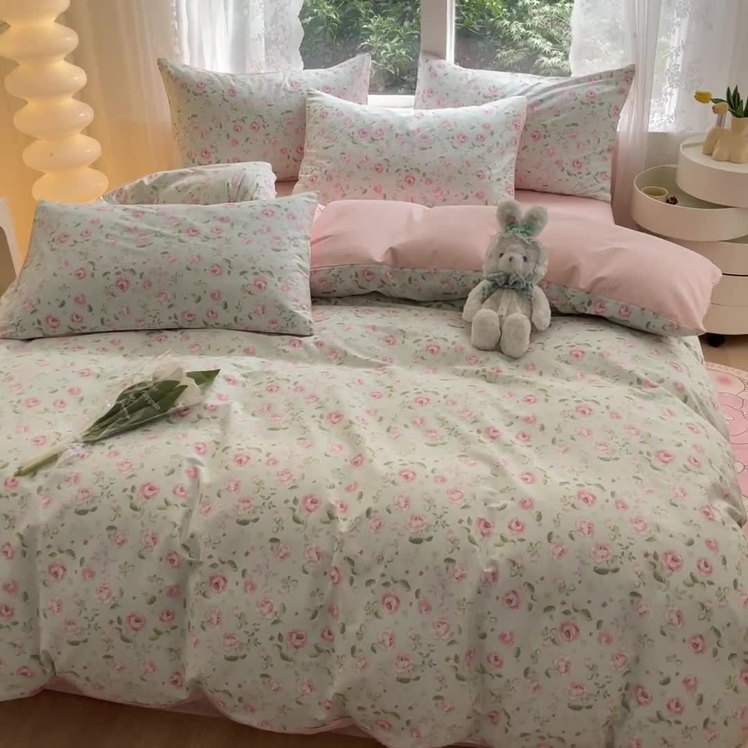 91家纺网 家纺一手货源 找家纺 柠馨 2023新款13376全棉Ins博主风四件套 慕青