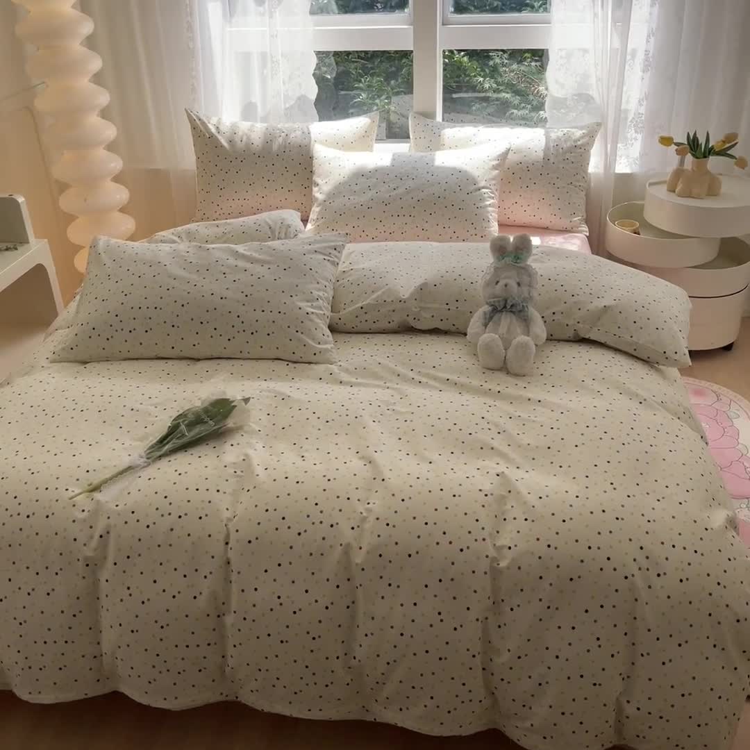 91家纺网 家纺一手货源 找家纺 柠馨 2023新款13376全棉Ins博主风四件套 点点