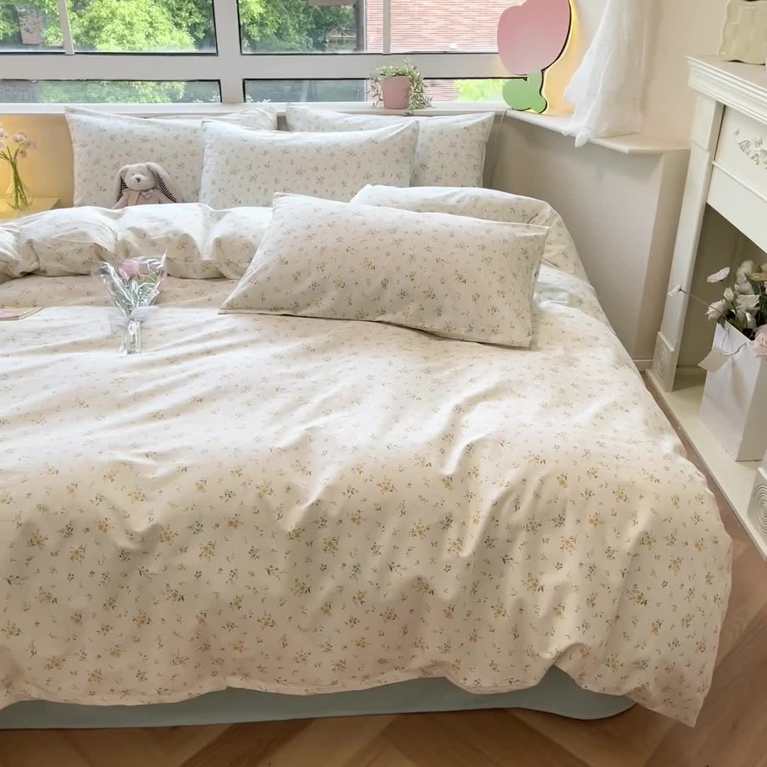 91家纺网 家纺一手货源 找家纺 柠馨 2023新款13376全棉Ins博主风四件套 轻裳