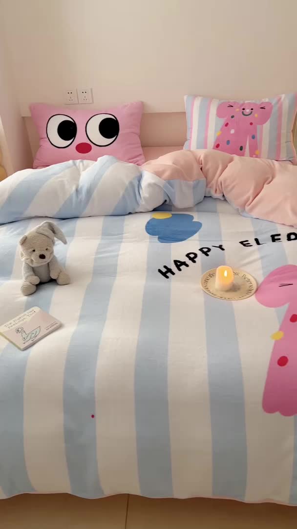 91家纺网 家纺一手货源 找家纺 顾里家纺 2023新款大版宝宝绒套件-设计师款 波点小象