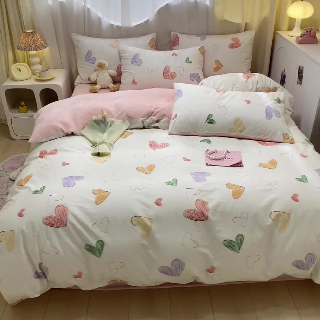 91家纺网 家纺一手货源 找家纺 曼之夏 2023新款棉加绒四件套 心元素-棉加绒