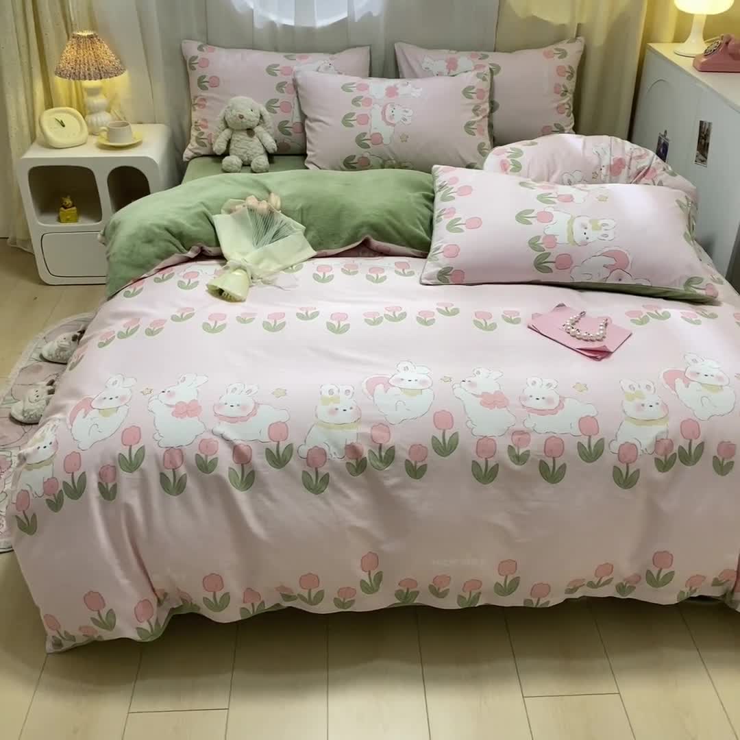 91家纺网 家纺一手货源 找家纺 曼之夏 2023新款棉加绒四件套 情系花香-棉加绒