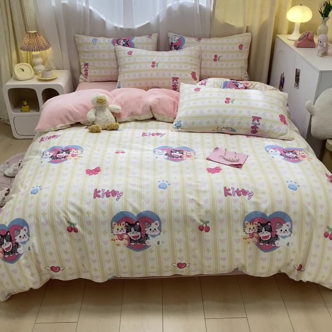 91家纺网 家纺一手货源 找家纺 曼之夏 2023新款棉加绒四件套 喵星人-棉加绒