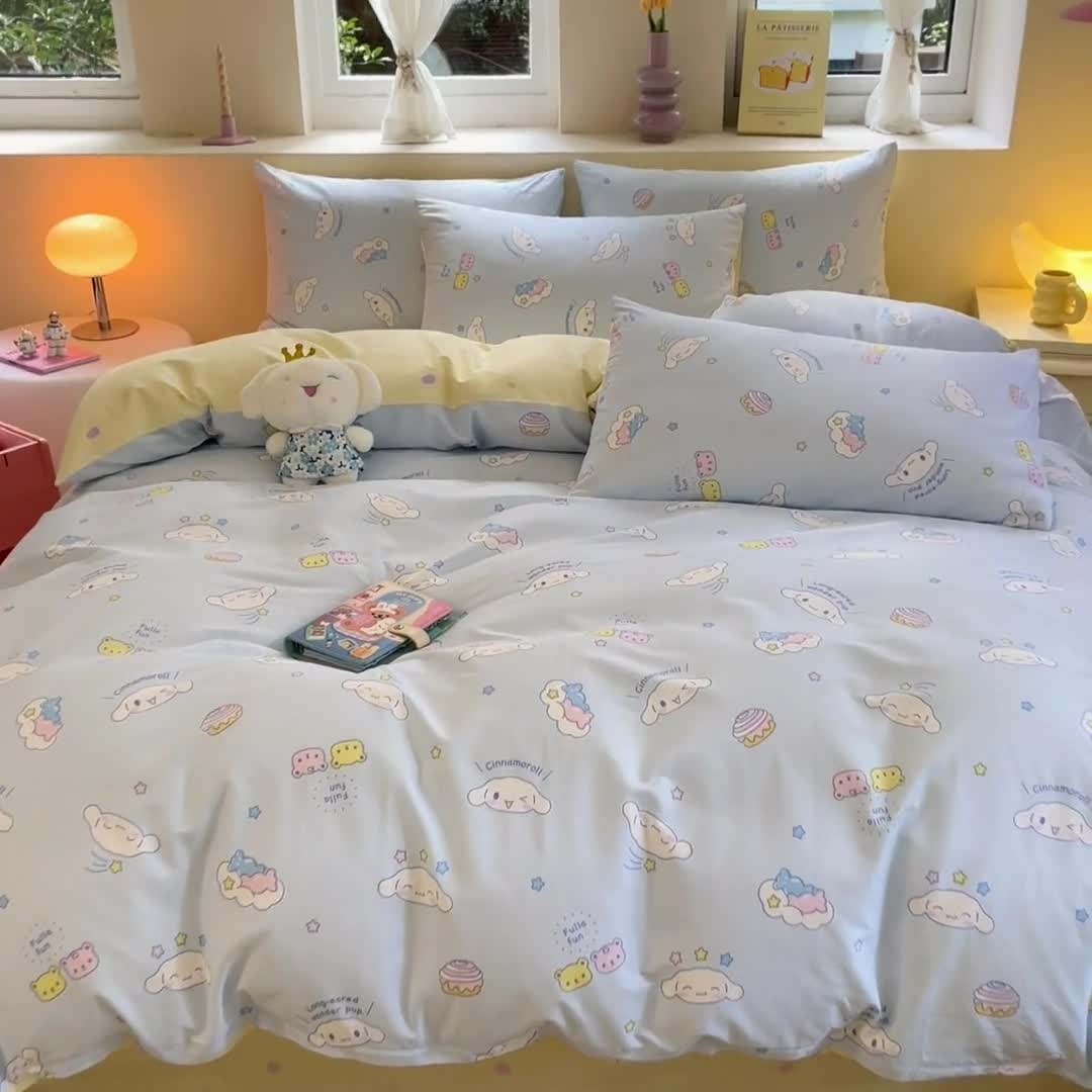 91家纺网 家纺一手货源 找家纺 曼之夏 2023新款全棉三丽鸥卡通四件套 云朵大耳狗