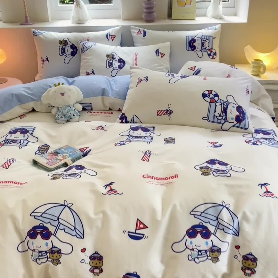 91家纺网 家纺一手货源 找家纺 曼之夏 2023新款全棉三丽鸥卡通四件套 休闲大耳狗