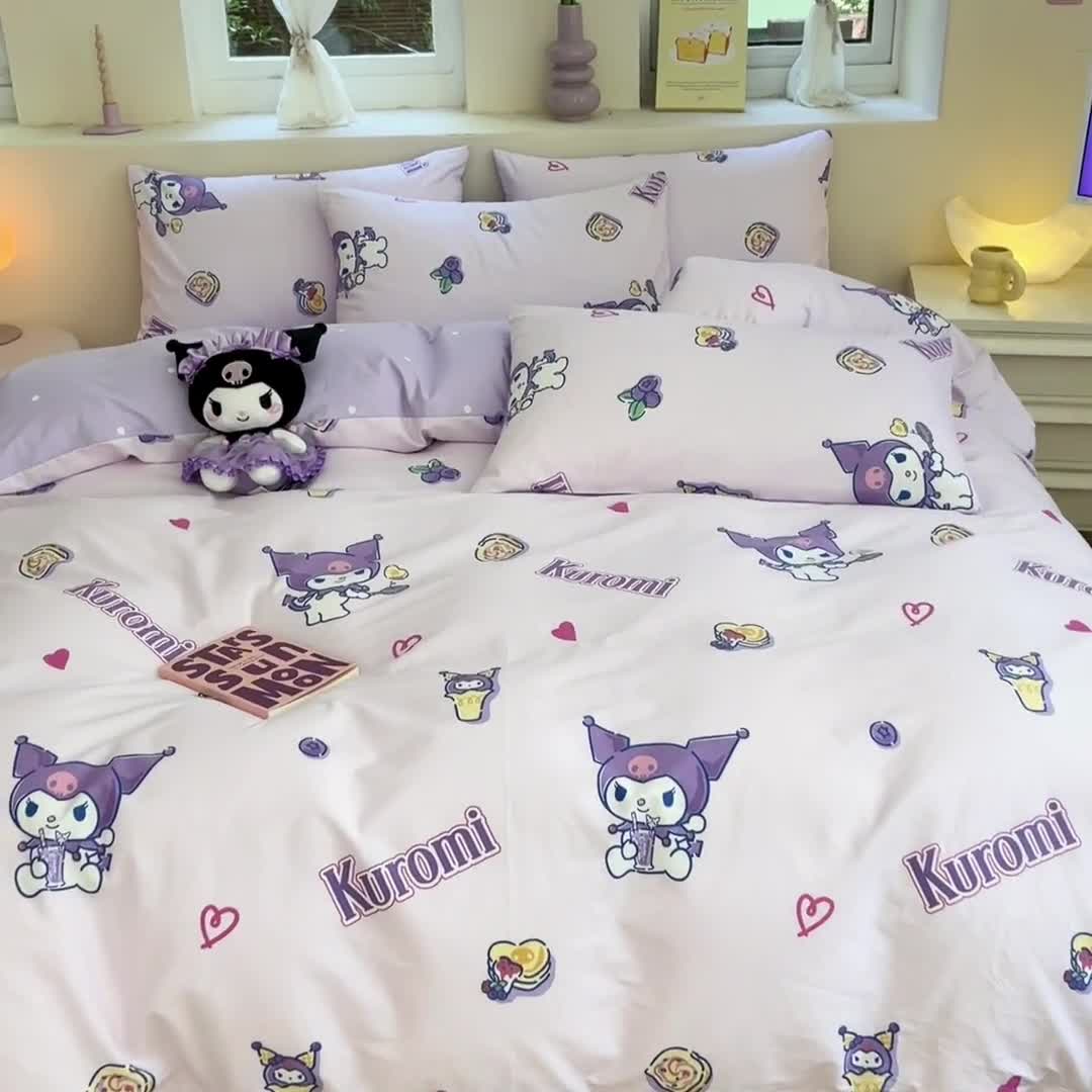 91家纺网 家纺一手货源 找家纺 曼之夏 2023新款全棉三丽鸥卡通四件套 甜甜库洛米