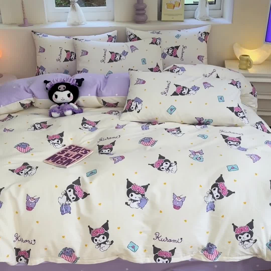 91家纺网 家纺一手货源 找家纺 曼之夏 2023新款全棉三丽鸥卡通四件套 库洛米伙伴