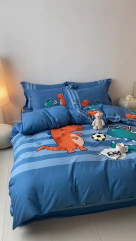 91家纺网 家纺一手货源 找家纺 旷野 2023新款全棉磨毛卡通四件套 恐龙联盟