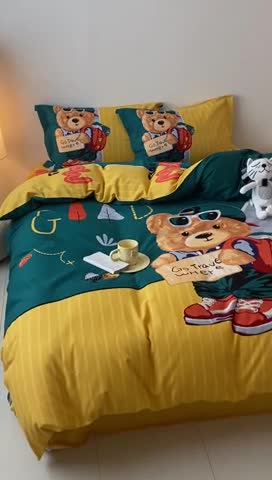 91家纺网 家纺一手货源 找家纺 （总）旷野 2023新款全棉磨毛卡通四件套