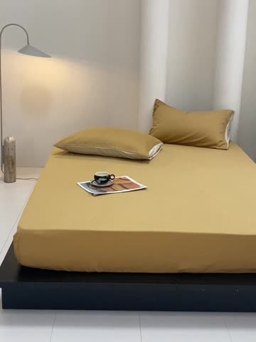 91家纺网 家纺一手货源 找家纺 鹿班家居 2023新款100s全棉磨毛单品床笠 南瓜色