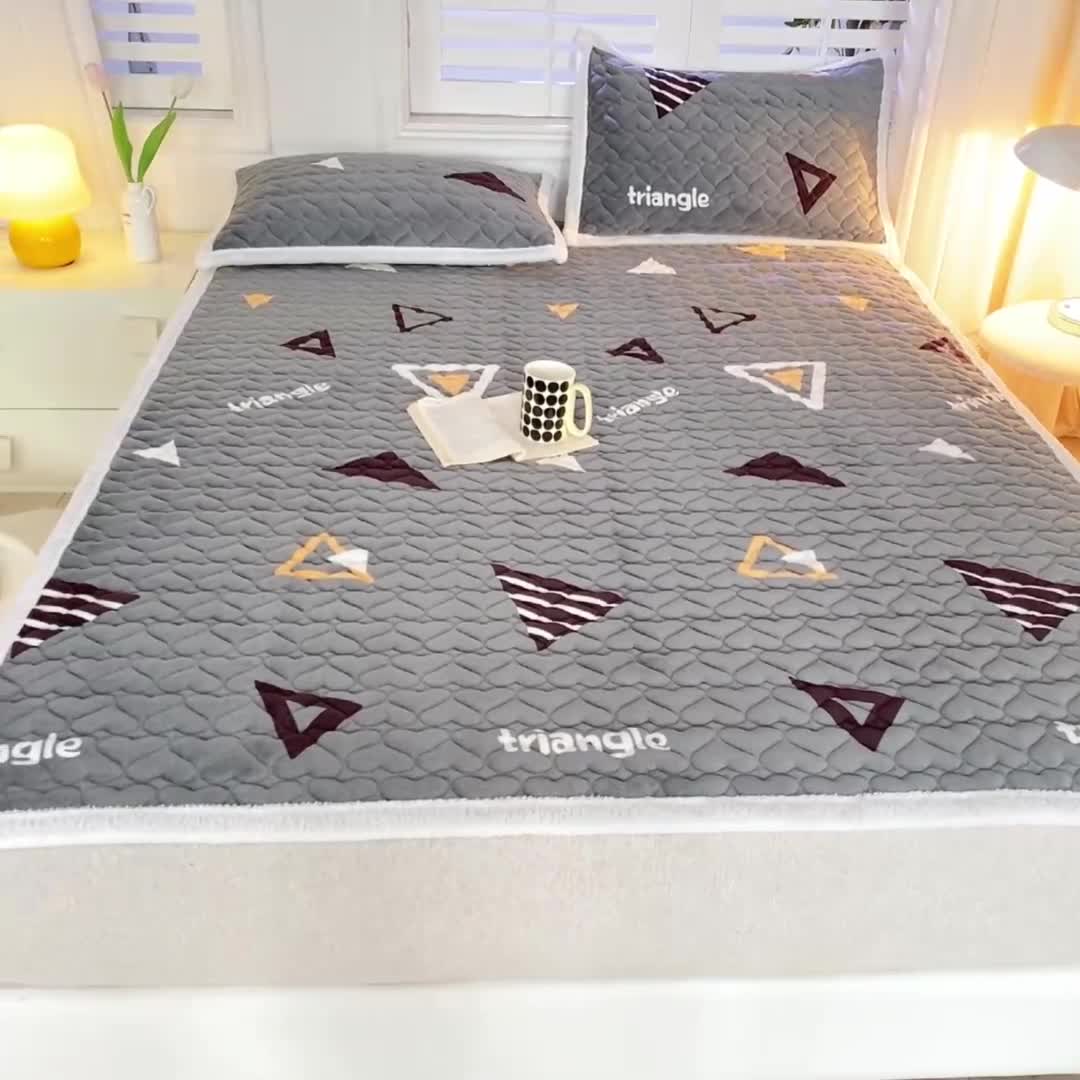 91家纺网 家纺一手货源 找家纺 米柳家纺 2023新款牛奶绒床垫床护垫薄款秋冬保暖床垫床褥子 奇妙三角