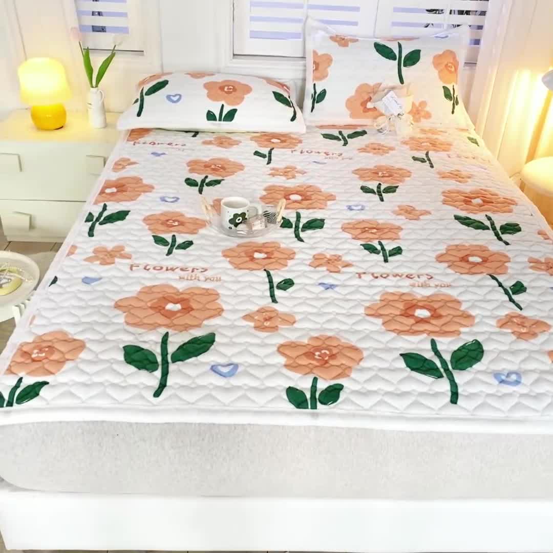 91家纺网 家纺一手货源 找家纺 米柳家纺 2023新款牛奶绒床垫床护垫薄款秋冬保暖床垫床褥子 向阳花