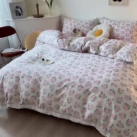 91家纺网 家纺一手货源 找家纺 一米阳光 2023秋季新款纯棉花边款四件套 春想