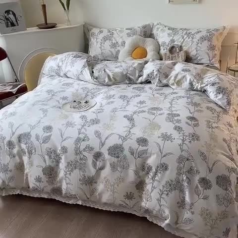 91家纺网 家纺一手货源 找家纺 一米阳光 2023秋季新款纯棉花边款四件套 秋意