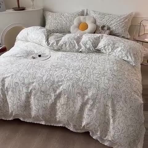 91家纺网 家纺一手货源 找家纺 一米阳光 2023秋季新款纯棉花边款四件套 夏至