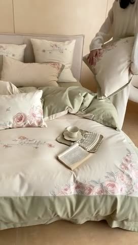 91家纺网 家纺一手货源 找家纺 MIU缪家居 2023新款100支全棉磨毛系列四件套-满园 豆绿