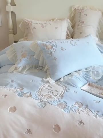 91家纺网 家纺一手货源 找家纺 MIU缪家居 2023新款亲肤舒适高克重加厚牛奶绒四件套-浪漫主义 兰