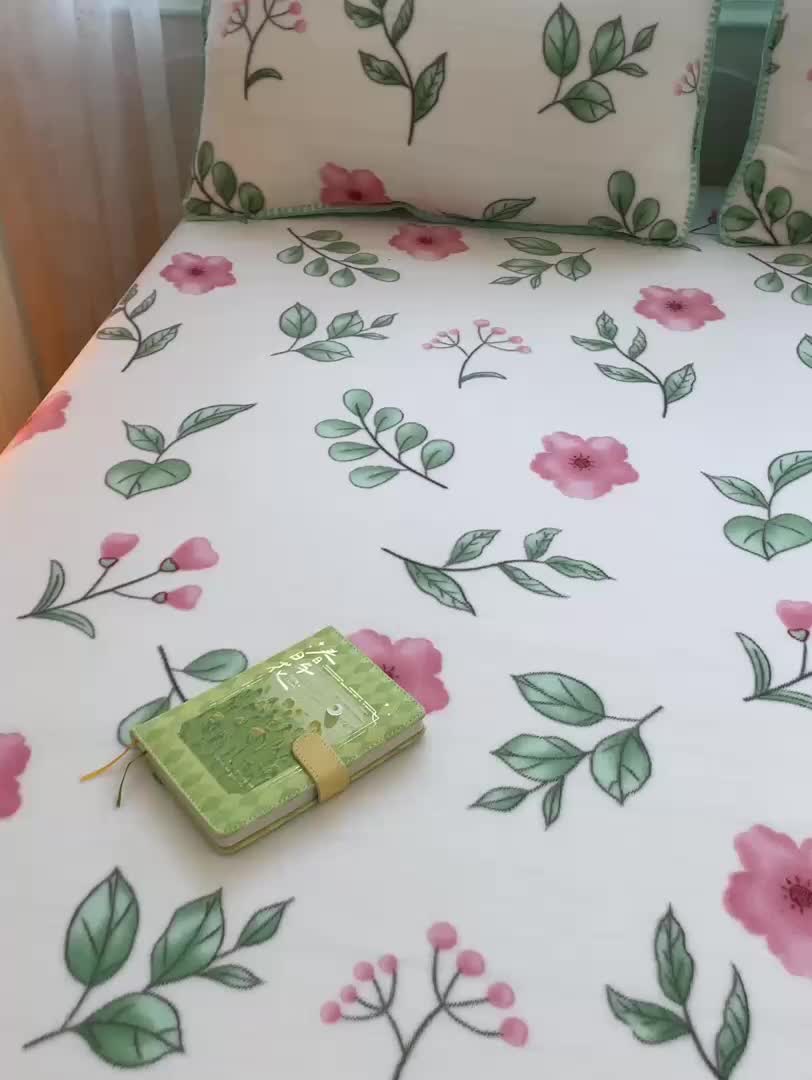 91家纺网 家纺一手货源 找家纺 安哆啦家纺 2024新款高克重牛奶绒印花单床笠 花丛间