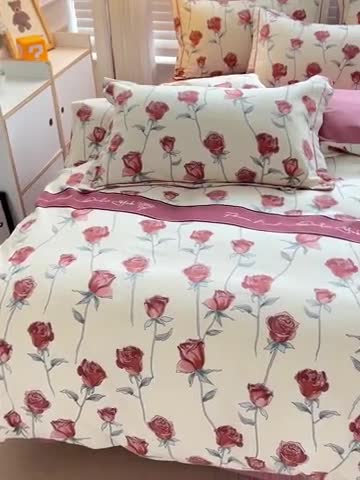 91家纺网 家纺一手货源 找家纺 暖芯优选 2025新款小清新印花全棉磨毛四件套 情人玫瑰