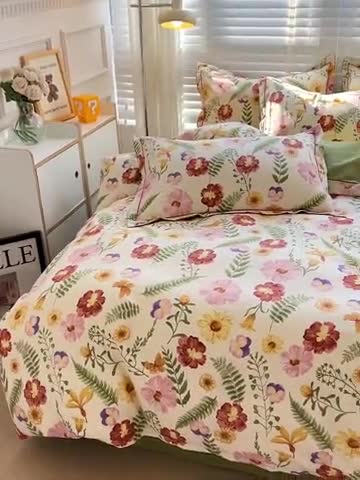 91家纺网 家纺一手货源 找家纺 暖芯优选 2025新款小清新印花全棉磨毛四件套 碧秋