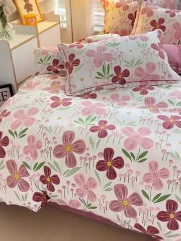 91家纺网 家纺一手货源 找家纺 暖芯优选 2025新款小清新印花全棉磨毛四件套 爱意花间