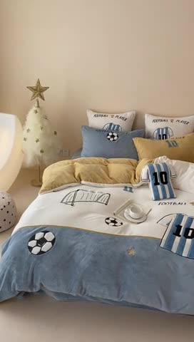 91家纺网 家纺一手货源 找家纺 （总）星野 2023新款高克重牛奶绒贴布绣四件套-致敬球王