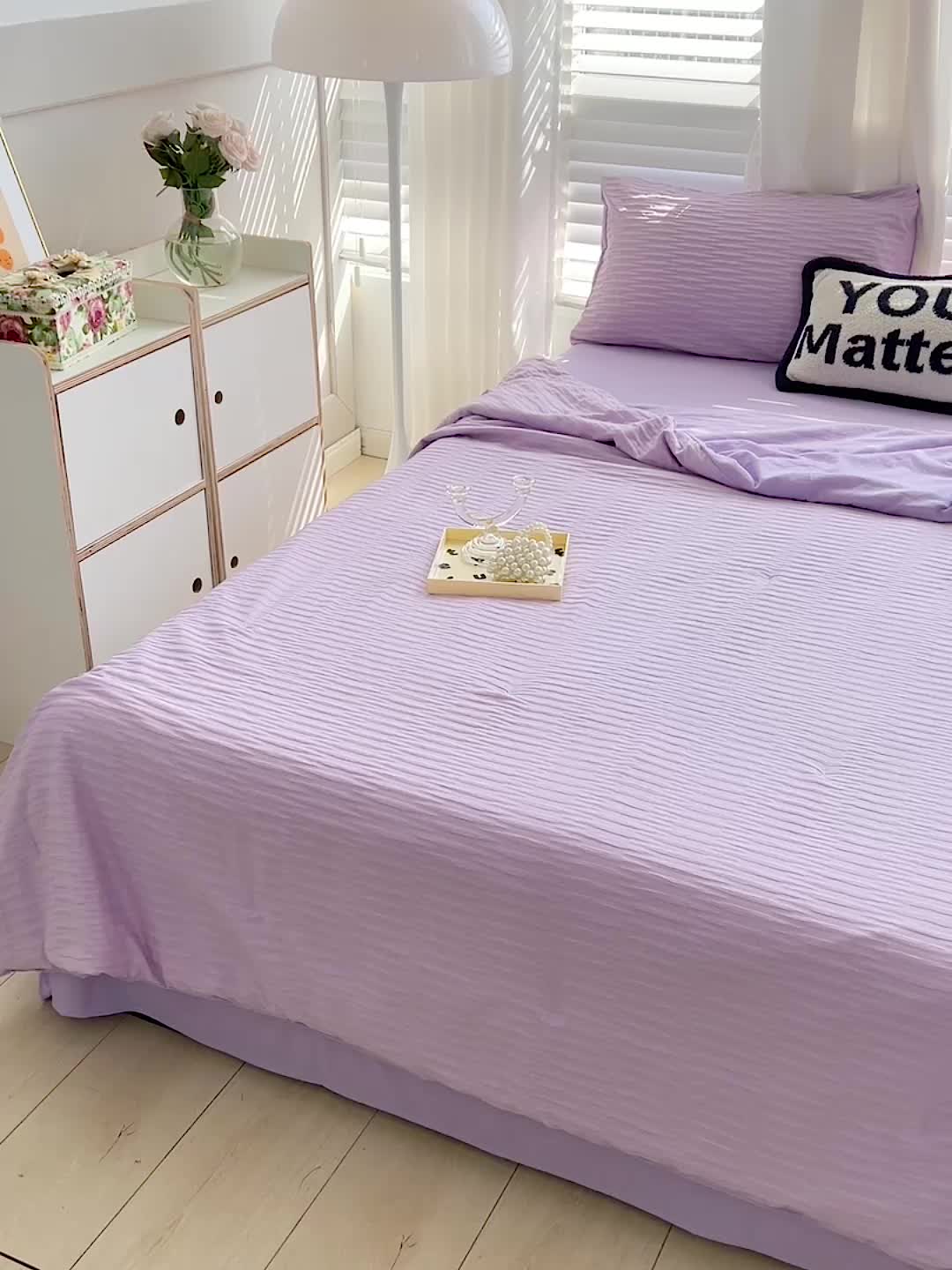 91家纺网 家纺一手货源 找家纺 （总）暖芯优选 2023新款韩版泡泡纱水洗棉拼色床单夏被四件套