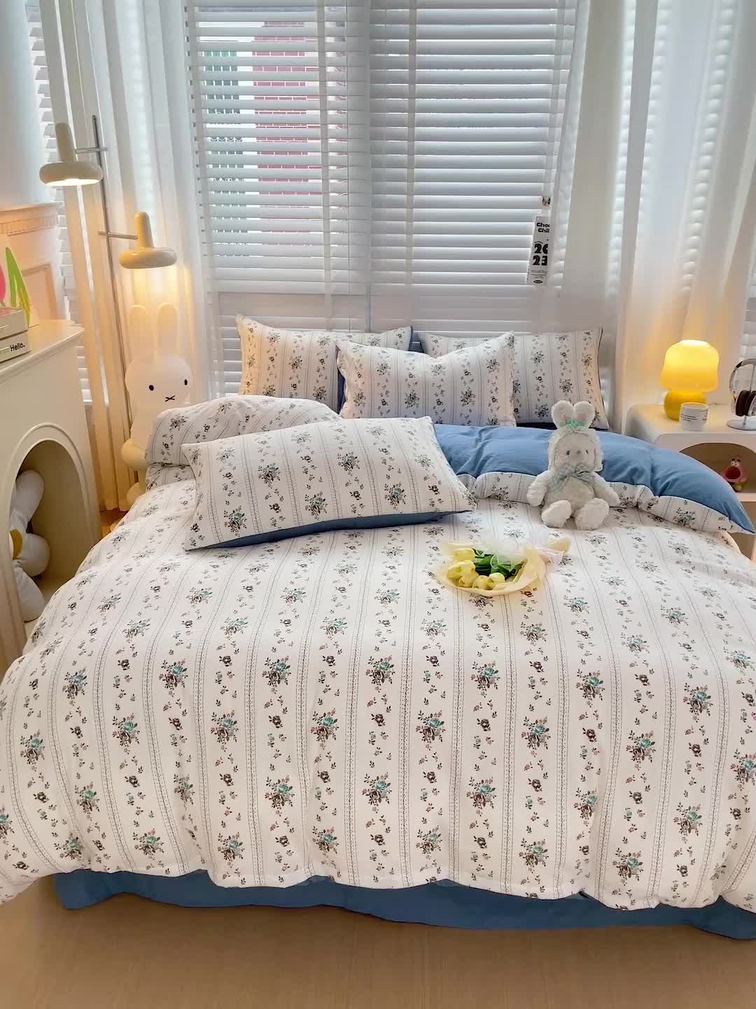 91家纺网 家纺一手货源 找家纺 暖芯优选2023新款超柔有氧小竺提花棉双层纱学生四件套 浪漫爱恋