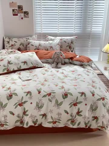 91家纺网 家纺一手货源 找家纺 暖芯优选2023新款超柔有氧小竺提花棉双层纱学生四件套 梦境花园