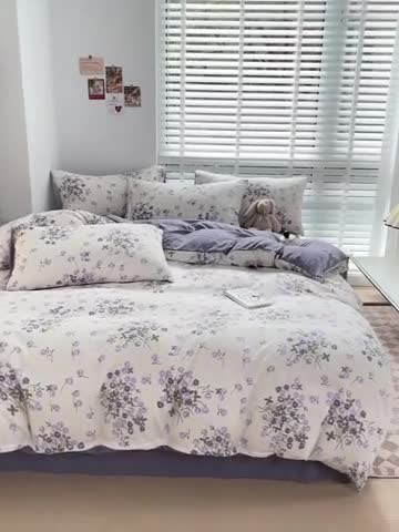 91家纺网 家纺一手货源 找家纺 暖芯优选2023新款超柔有氧小竺提花棉双层纱学生四件套 满天星