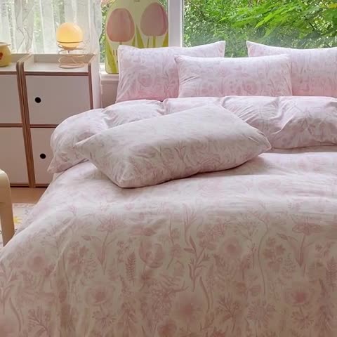 91家纺网 家纺一手货源 找家纺 暖芯优选 2023直播热款超柔水洗棉双层纱四件套 清雅