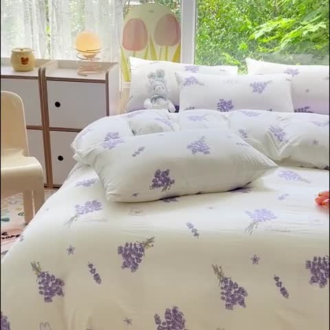 91家纺网 家纺一手货源 找家纺 暖芯优选 2023直播热款超柔水洗棉双层纱四件套 花束