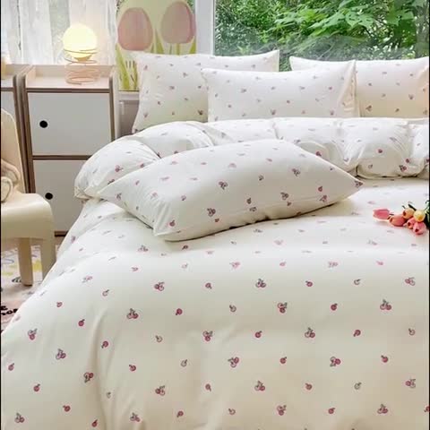 91家纺网 家纺一手货源 找家纺 暖芯优选 2023直播热款超柔水洗棉双层纱四件套 果粒