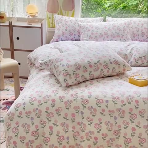 91家纺网 家纺一手货源 找家纺 暖芯优选 2023直播热款超柔水洗棉双层纱四件套 芳华