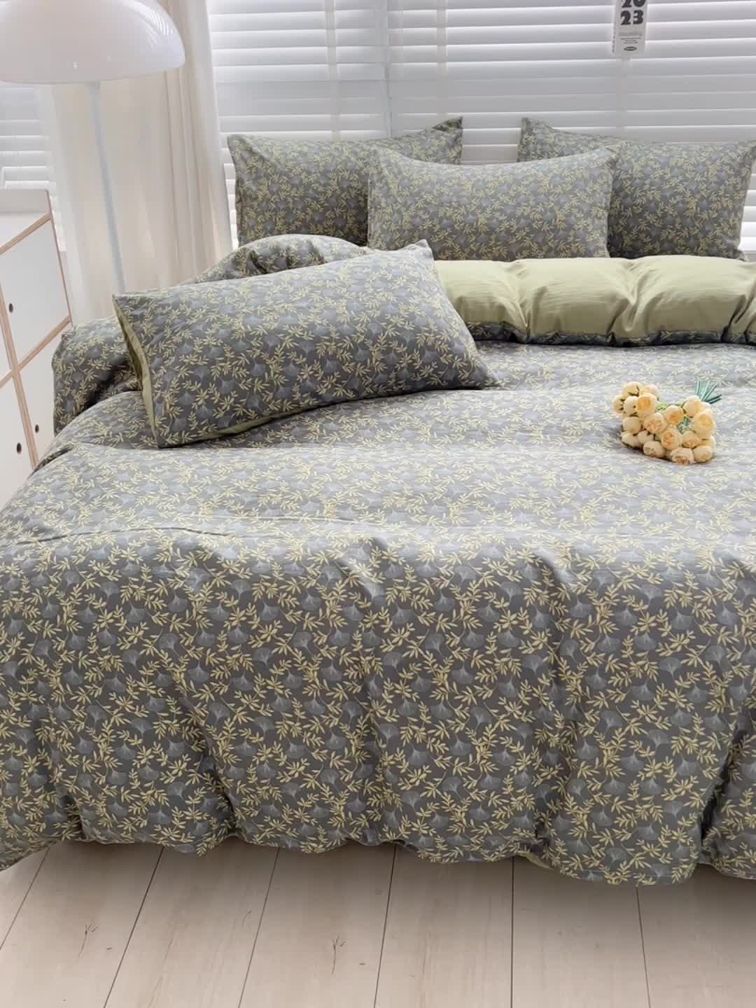 91家纺网 家纺一手货源 找家纺 暖芯优选 2023直播新款法式风双层纱棉麻水洗棉四件套 曲意风华