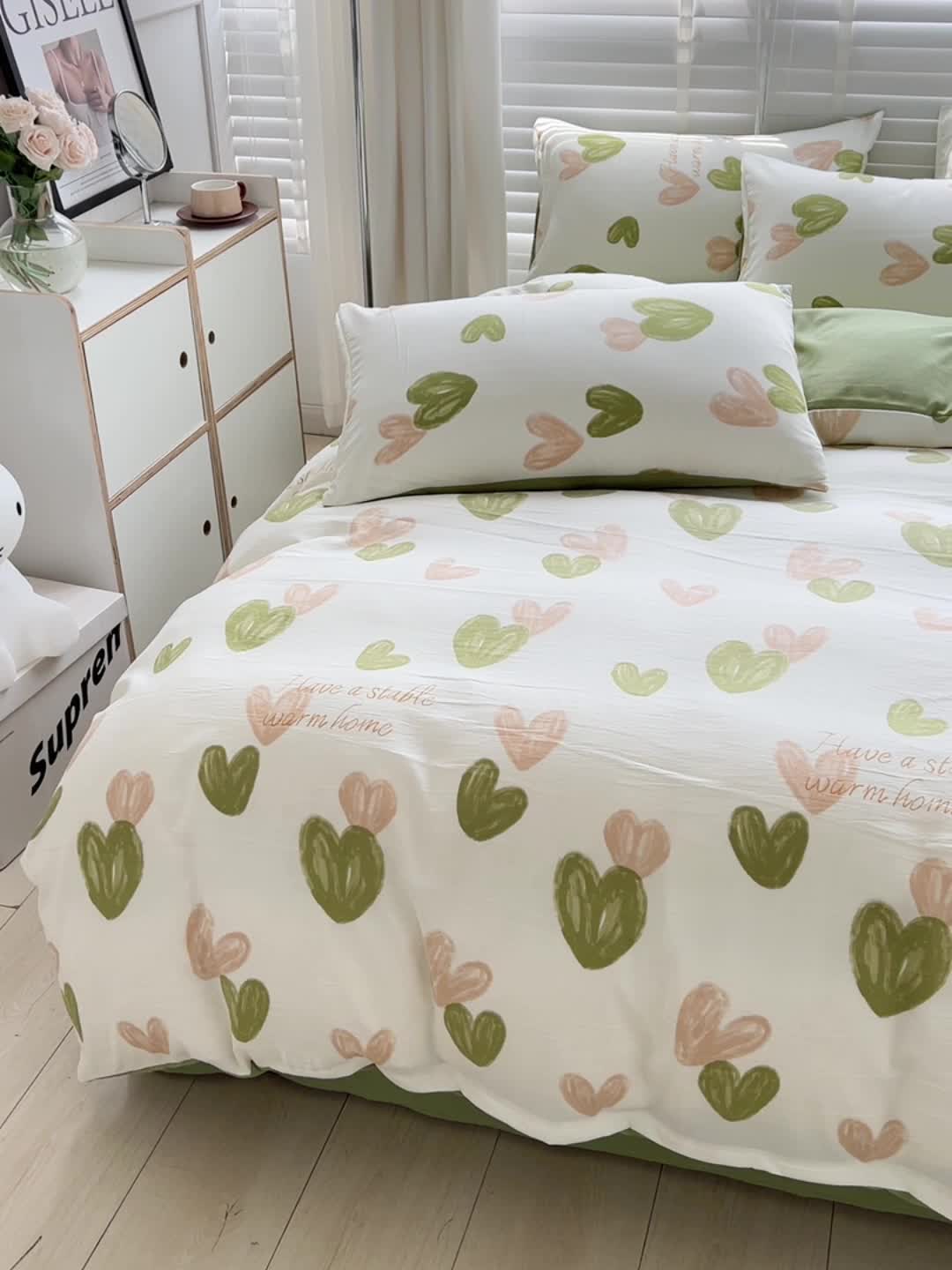 91家纺网 家纺一手货源 找家纺 暖芯优选 2023直播新款法式风双层纱棉麻水洗棉四件套 微微安