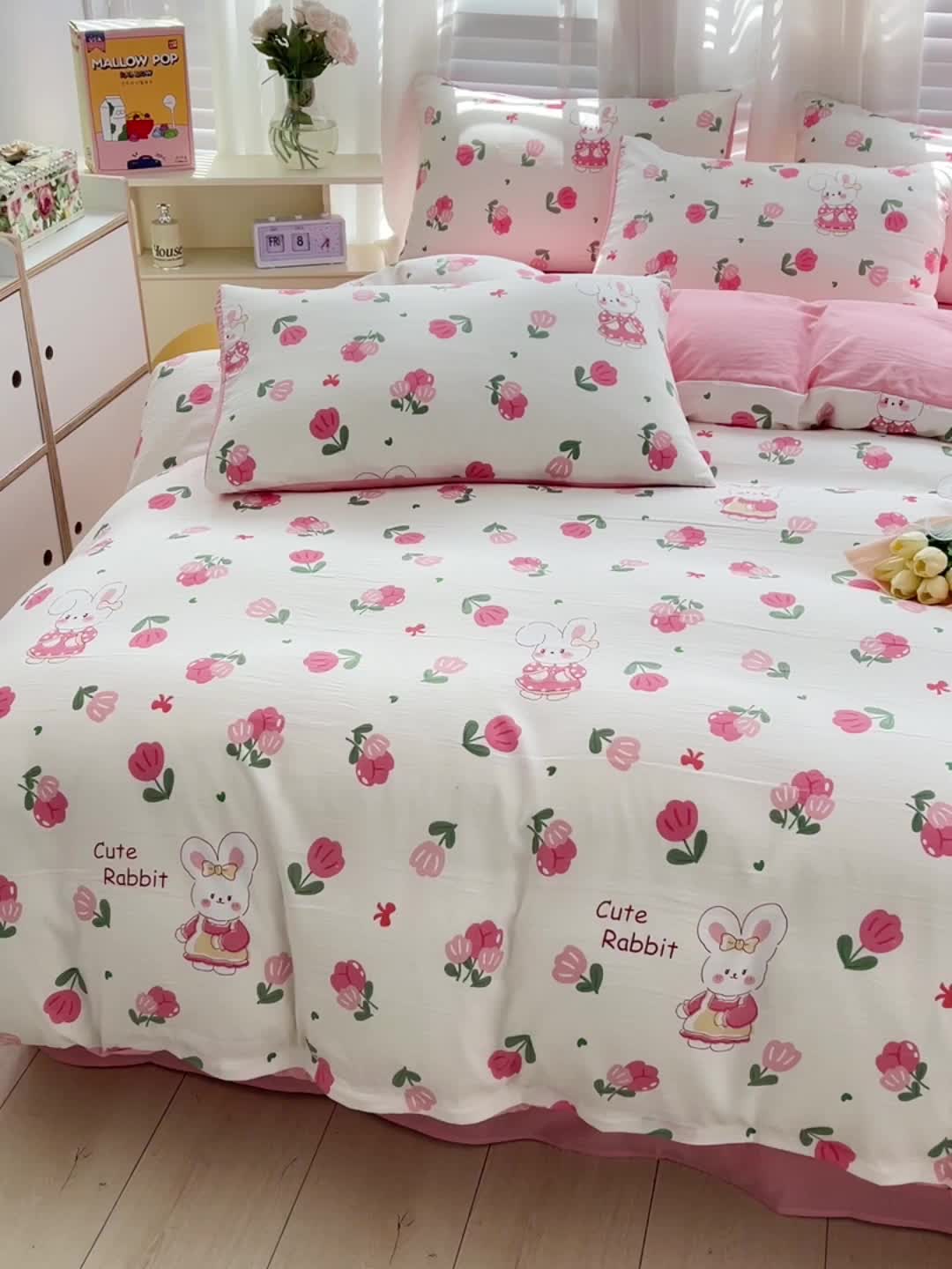 91家纺网 家纺一手货源 找家纺 暖芯优选 2023直播新款法式风双层纱棉麻水洗棉四件套 曼塔玫瑰