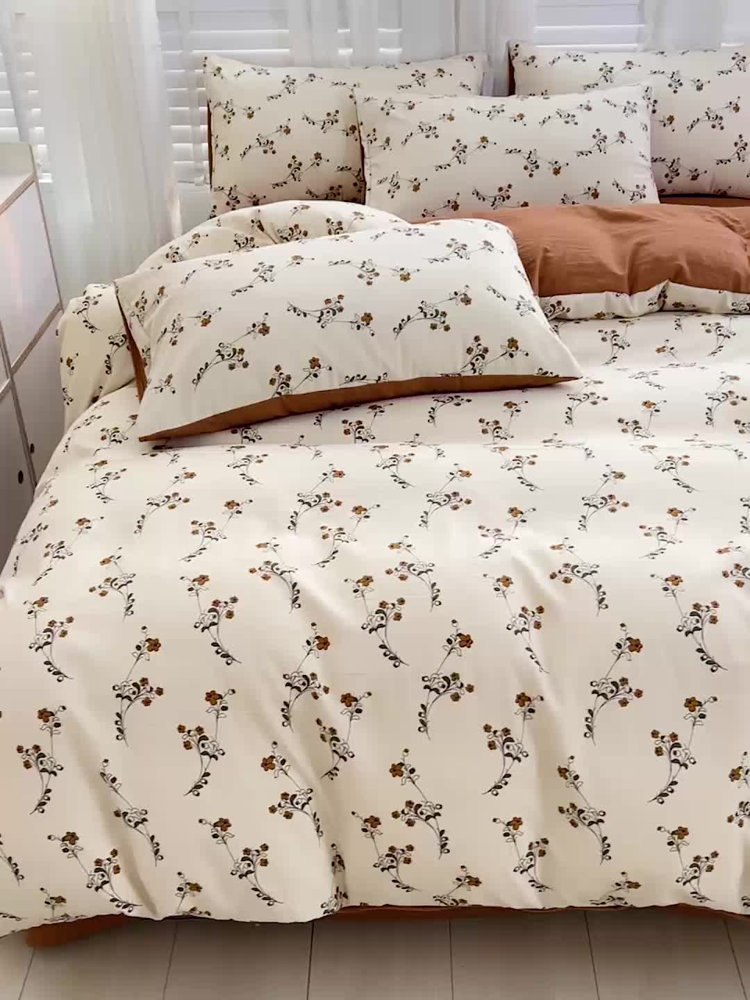 91家纺网 家纺一手货源 找家纺 暖芯优选 2023直播新款法式风双层纱棉麻水洗棉四件套 小米果