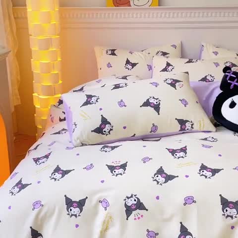 91家纺网 家纺一手货源 找家纺 金丝鸟家纺 2023新款全棉印花三利欧库洛米系列四件套 经典库洛米